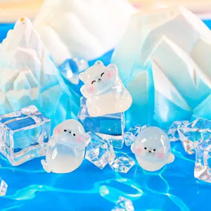 Figurines en résine d'ours polaire et phoque lumineux, micro paysage mousse décor d'artisanat