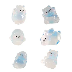 Ensemble de figurines d'ours polaire en résine lumineuse, mini décor micro-paysage.