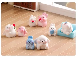 Süße Kaninchen Familie Miniaturen aus Harz, ideal für Tischdeko und Mikro-Landschaft.
