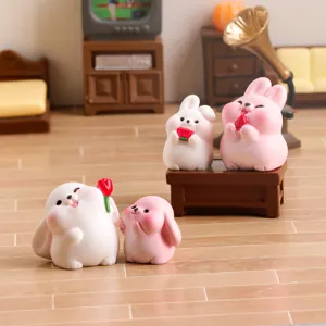 Mini süße Harz Kaninchen Familie Figuren Set, niedliche Miniaturen Tier Tisch Deko Spielzeug.