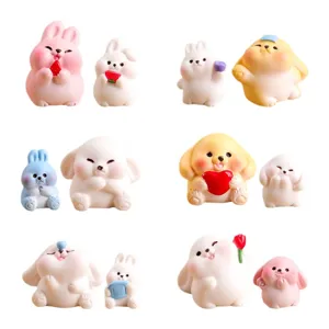 Süße Mini Harz Tier Kaninchen Figuren Set, kreative Mikrolandschaft Tisch Dekoration.