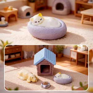 Ensemble de figurines miniatures en resine chien et chat pour decoration de bureau et paysage.