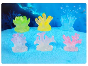 Miniature resin luminous coral ornaments, fish tank aquarium landscaping DIY decor set.
