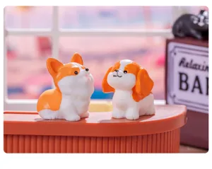 Cute mini resin dog figurines set, creative DIY micro landscape decor pieces.