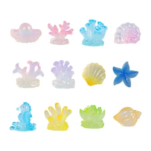 Luminous resin miniature coral sea animal figurines for aquarium fish tank DIY decor
