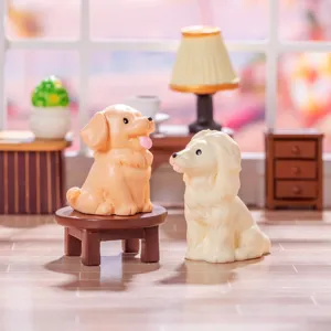 Cute miniature dog figurines set, resin puppy micro landscape DIY decor ornaments, desktop display.