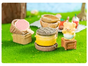 Ensemble d'ornements de paysage en résine miniature panier en bambou et cuiseur pour DIY