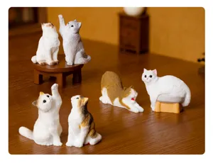 Set di statuette di gatto in resina in miniatura, simpatico soprammobile animale per arto.