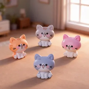 Set di figurine gatto in PVC carine, mini decorazione da scrivania e ornamento auto casa.