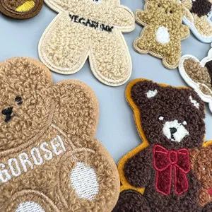 Cute cartoon bear embroidery patches plush towel cloth stickers clothing accessories detail shot