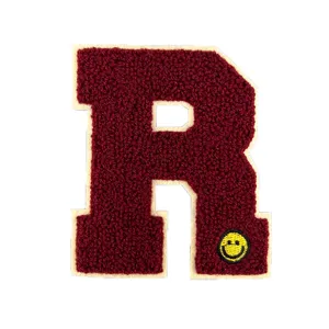 Großer Buchstabe R Chenille Bestickter Aufnäher DIY Kleidung Reparatur mit niedlichem Smiley