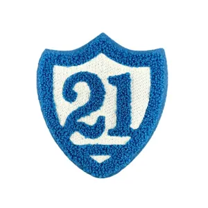 Blau weiß Schild Nummer 21 Chenille Stickerei Patch Kleidung Zubehör DIY Abzeichen Aufnäher.