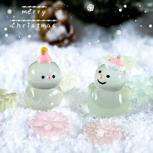 Set di statuette di pupazzo di neve di Natale luminose, simpatico decoro in resina micro paes.