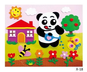 Gedetailleerd overzicht van DIY EVA schuim sticker knutselset met schattige panda.