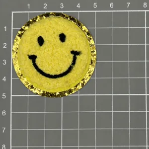 Gelber Smiley Flicken Frottee-Bestickung Glitzerkante Heißkleber DIY Accessoires