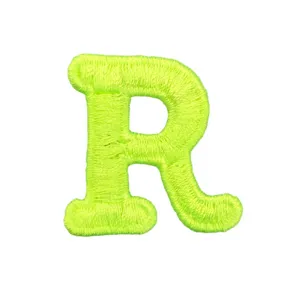 Neon green letter R embroidered patch, water-soluble stitching fabric badge for DIY hats.