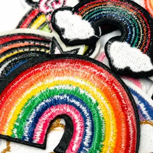 Rainbow cloud embroidered patches iron on applique clothing repair badges for diy crafts.