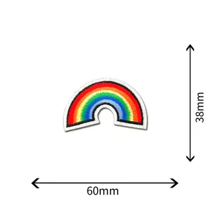 Detailed view of the colorful rainbow embroidered patch showing dimensions of 60x38mm clearly.