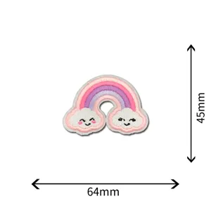 Rainbow cloud embroidery patch with adhesive backing, size 64x45mm, cute clothing repair applique.