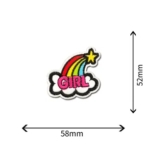 Rainbow star cloud embroidered patch with GIRL text, clothing repair badge applique accessory.