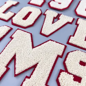 Chenille varsity letter patches, apricot towel embroidery iron-on badges for DIY baseball jackets.