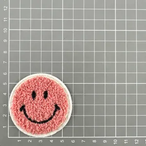 Pink fuzzy smiley face embroidered patch cute clothing accessories DIY appliques