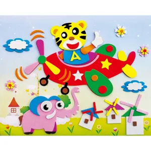 Kinderen DIY EVA schuim sticker knutselset, schattige cartoon tijger vliegtuig speelgoed.