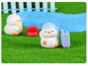 Cute spring outing duck miniature figurine micro landscape resin garden ornament for DIY decor.