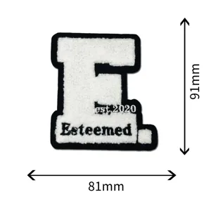 Chenille Buchstabe E Stickerei Aufnäher schwarz weiß DIY Applikation Abzeichen 81x91mm