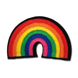 Colorful rainbow embroidered patch, iron-on cloth badge for clothing repair and decoration.
