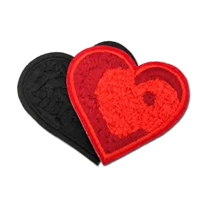 Heart Embroidered Patch Black And Red Love Heart Laser Cut Fabric Applique DIY Clothing Accessories Decorative Patch