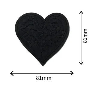 Black heart embroidered patch, laser cut edge fabric applique, 81mm size for DIY clothing.