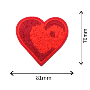 Red heart embroidered patch DIY garment accessory iron-on badge apparel decor applique 81x76mm