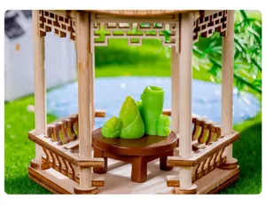 Set di mini germogli di bambù e gazebo carino per decorazioni creative di micro paesaggi da scrivania.