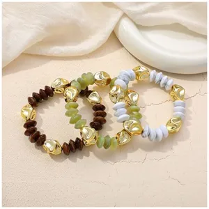 Set de pulseras de cuentas de metal irregulares bohemias, joyería de moda colorida.