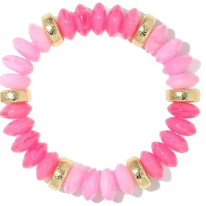 Pulsera de cuentas rosa bohemia para mujeres, elegantes cuentas doradas accesorio de vacaciones.