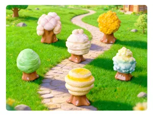 Miniature dessert tree ornament details, colorful resin micro landscape decor for dollhouse DIY.