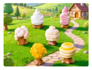 Detailed view of creative dessert miniature landscape trees, ideal for dollhouse and crafts.