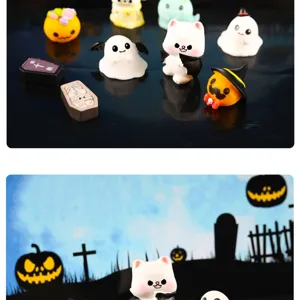 Halloween micro landscape resin miniature ornaments, cute ghost pumpkin crystal ball decor.