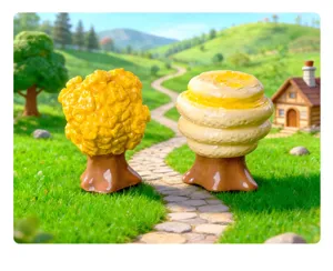 Miniature resin dessert tree figurines, cute dollhouse decor and micro landscape display.