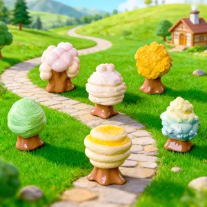 Miniature dessert tree figurines for dollhouse decoration, creative micro landscape desktop ornaments.