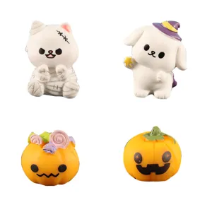 Halloween resin miniature ornaments cute cat pumpkin ghost figurine micro landscape decor