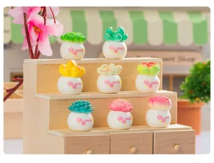 Miniature succulent potted plant ornament set, resin micro landscape desktop decor for DIY.
