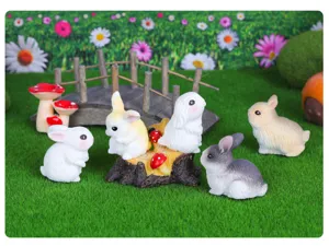 Miniatura resina simpatico coniglio statuine set per giardino fatato micro paesaggio.