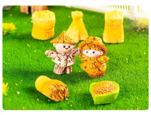 Miniature scarecrow farm resin figurine set for DIY garden landscaping and micro landscape decor.