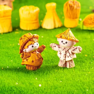 Miniature scarecrow figurines wheat farm micro landscape resin DIY garden decoration accessories.