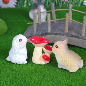 Simpatici ornamenti in resina con coniglietto e fungo per micro paesaggio da giardino e scrivania.