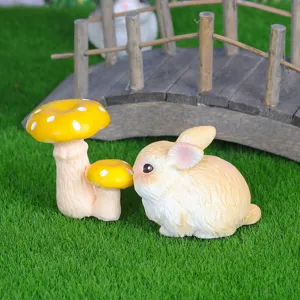 Grazioso resina coniglio fungo micro paesaggio ornamento mini giardinaggio decorazione scrivania
