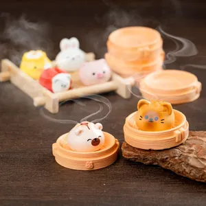 Cute miniature animal steamed bun toys for dollhouse decoration, resin micro landscape ornaments.