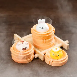 Miniature cute animal steamed bun dollhouse ornament resin toy desktop decor item